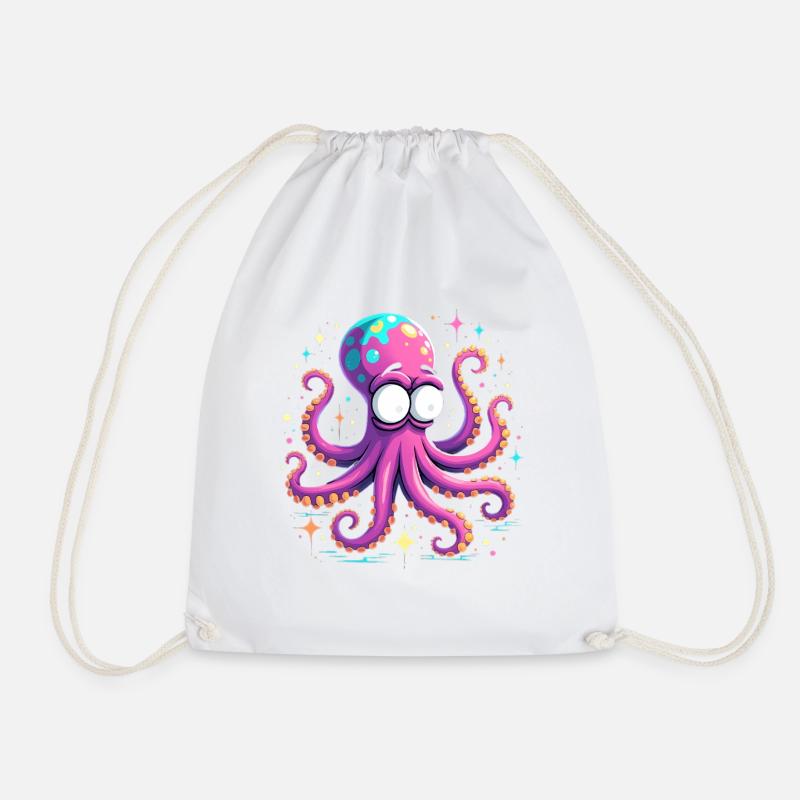 Neon Oktopus Farbexplosion - Turnbeutel - Weiß