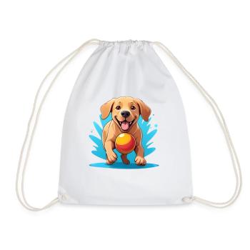 Fröhlicher Hund mit Ball Cartoon - Turnbeutel - Weiß - Vorne