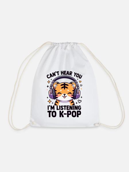 Kawaii K-Pop Tiger mit Kopfhörern - Turnbeutel - Weiß