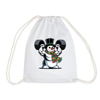Strong Snowman Weightlifting Fitness Winter - Drawstring Bag - white - Front