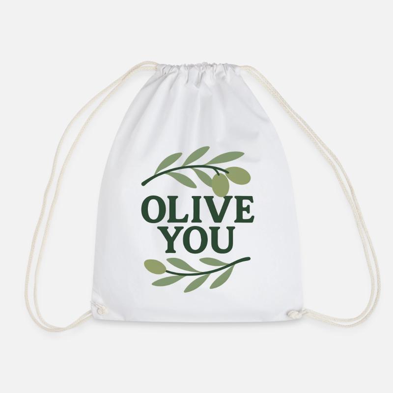 Olive You – Funny Olive Branch Design - Drawstring Bag - white