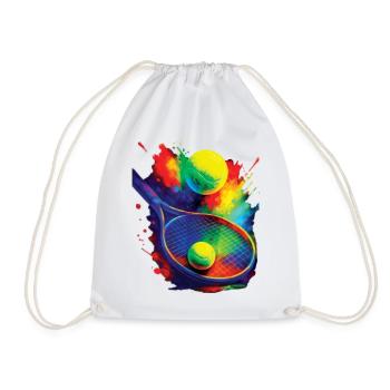 Colorful Design Sport Tennis Racket and Ball - Drawstring Bag - white - Front