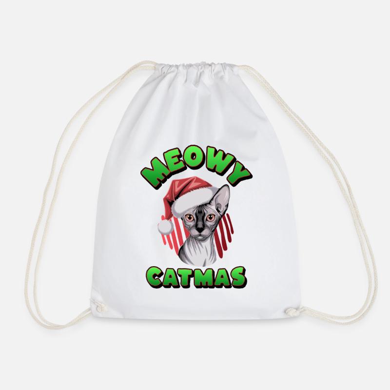 Christmas Sphynx Cat Santa  - Drawstring Bag - white