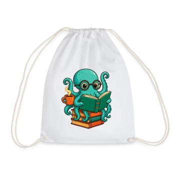 Octopus Reading Book Funny Ocean Nerd Bookworm - Drawstring Bag - white - Front