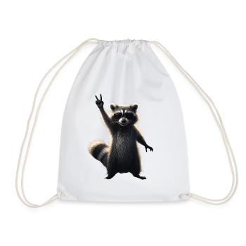 Cool raccoon with sunglasses motif - Drawstring Bag - white - Front