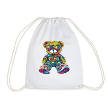 Bunter Bären-Teddy mit Sonnenbrille - Turnbeutel - Weiß - Vorne
