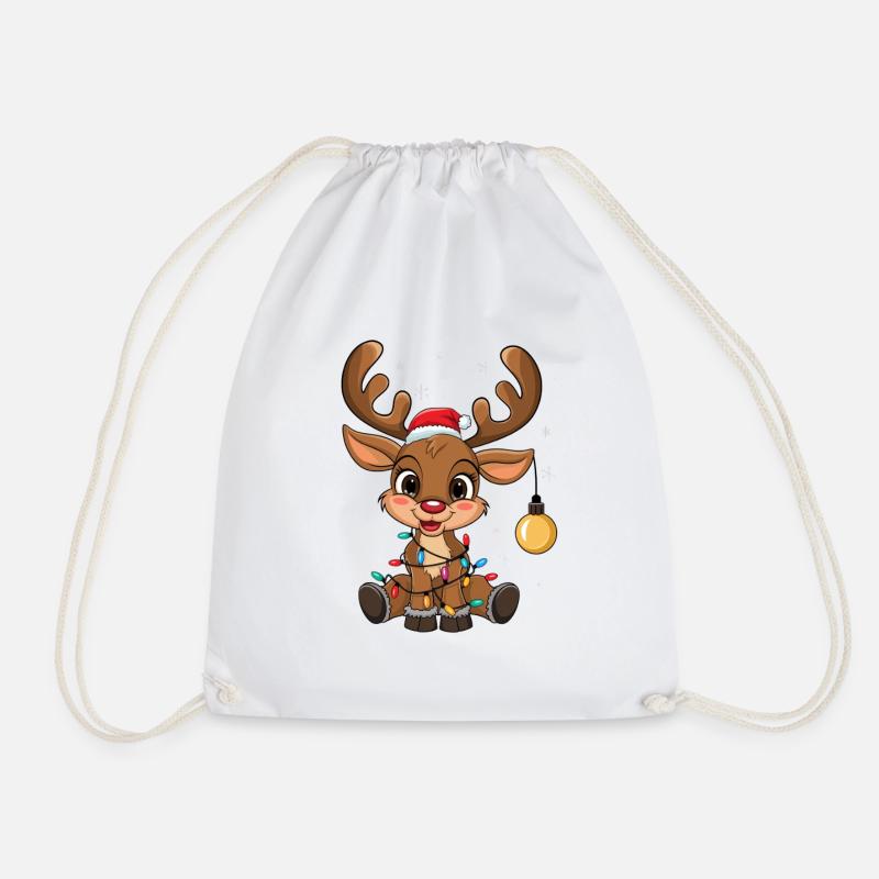 Happy reindeer with fairy lights - Drawstring Bag - white