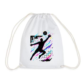Handball Sprungwurf bunt, Neon Silhouette, Kunst - Turnbeutel - Weiß - Vorne