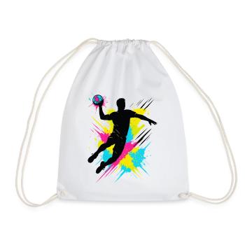 Handball Spieler Splash, bunter Sprungwurf, Action - Turnbeutel - Weiß - Vorne