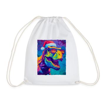 Dinosaur T-Rex Christmas Portrait - Drawstring Bag - white - Front