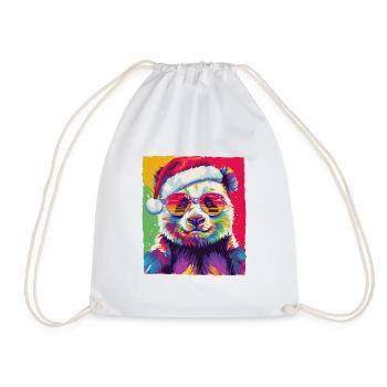 Panda Christmas Portrait - Drawstring Bag - white - Front