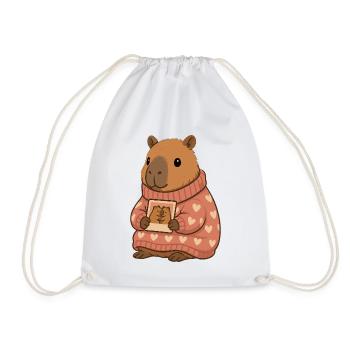 Capybara in a heart sweater with photo – Cozy Motif - Drawstring Bag - white - Front