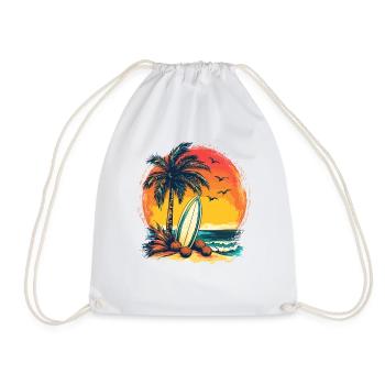 Sunset Palm Beach Surf - Drawstring Bag - white - Front