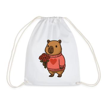 Capybara avec bouquet de roses – Motif de la Saint-Valentin - Sac de sport léger - blanc - Devant