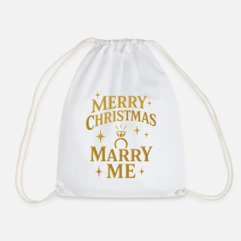 Christmas Engagement Ring Promise - Drawstring Bag - white