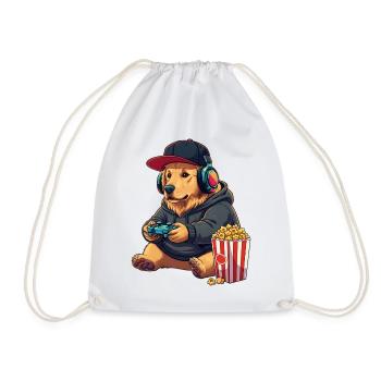 Golden Retriever Gamer-Hund mit Popcorn - Turnbeutel - Weiß - Vorne
