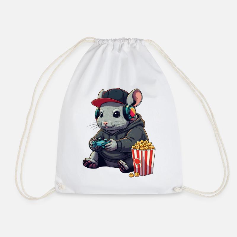 Chinchilla-Gamer mit Popcorn - Turnbeutel - Weiß