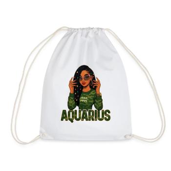 Aquarius Queen – Loc'd Afro Girl Rebel Spirit - Drawstring Bag - white - Front