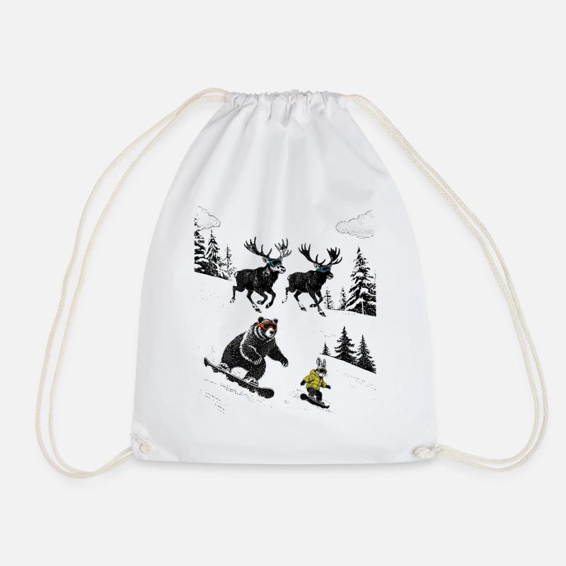 Winter animals on the slopes - Drawstring Bag - white