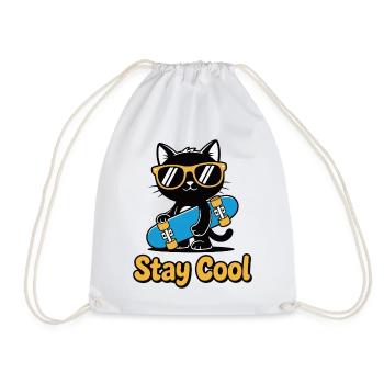 Stay Cool Cat Skateboard - Turnbeutel - Weiß - Vorne