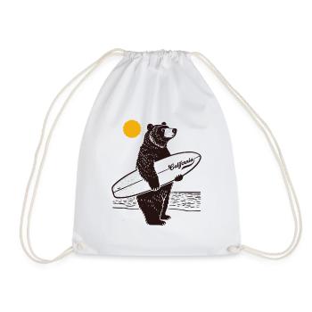 California Surf Bear - Drawstring Bag - white - Front