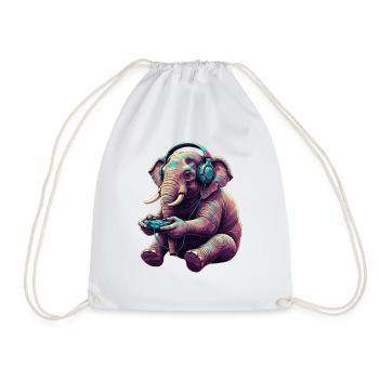 Elephant Games Animal Video Games Funny Elephant - Drawstring Bag - white - Front