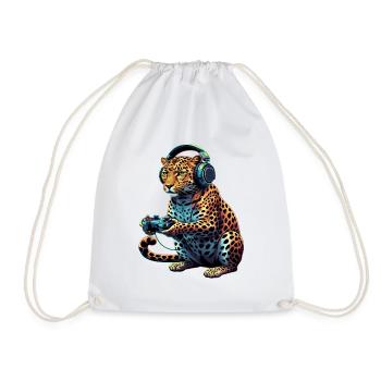 Leopard Gaming Animal Video Games Funny Leopard - Drawstring Bag - white - Front