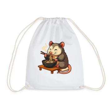 Opossum with noodles ramen kawaii opossum - Drawstring Bag - white - Front