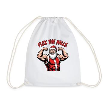 Flex The Halls Santa Gym Christmas Funny Workout - Drawstring Bag - white - Front