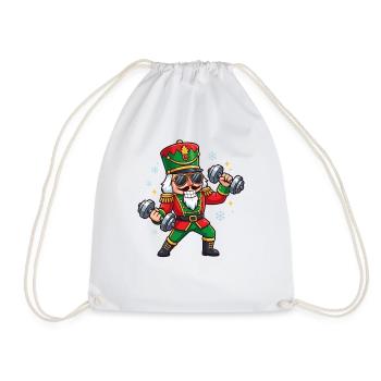 Christmas Nutcracker Weightlifting Funny Worko - Drawstring Bag - white - Front
