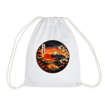 Fuji Evening Japan Sunset at the Lake 富士 - Drawstring Bag - white - Front