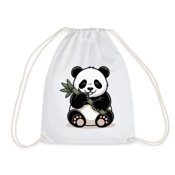Panda mit Bambusstock - Turnbeutel - Weiß - Vorne