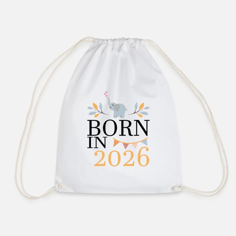 Born in 2026 Baby Elephant Soon Mom Gift - Drawstring Bag - white