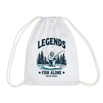 Legends Fish Alone Bigfoot Sasquatch Retro Style - Drawstring Bag - white - Front