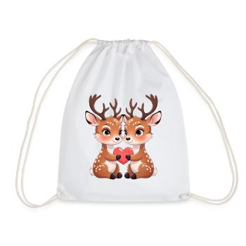 Two fawns with heart cuddle motif - Drawstring Bag - white - Front