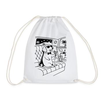Dachshund Movie Star Fame Limosine Line Art - Drawstring Bag - white - Front