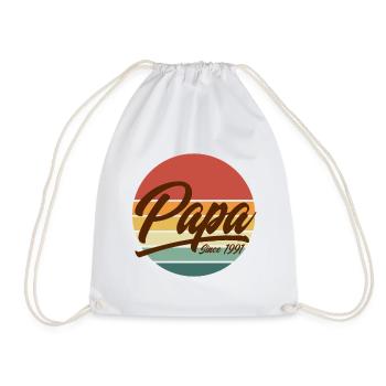 Papa Since 1991 Vintage Retro Sunset Circle - Drawstring Bag - white - Front