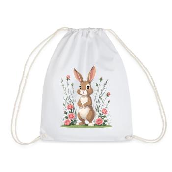 Rabbit in the Rose Garden - Drawstring Bag - white - Front