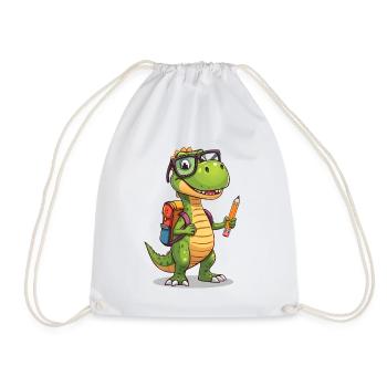 Dino Scholar With Pencil - Drawstring Bag - white - Front