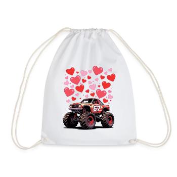Love Hearts Monster Truck - Drawstring Bag - white - Front