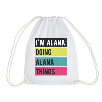 Ich bin Alana und mache Alana-Dinge in Retro-Farben - Turnbeutel - Weiß - Vorne