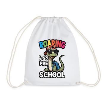 Roaring into Preschool Dinosaur Back to School - Drawstring Bag - white - Front