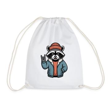 Rocker Waschbär - Turnbeutel - Weiß - Vorne