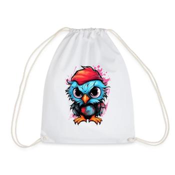 Colorful Owl Pop with Red Hat - Drawstring Bag - white - Front
