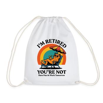 I’m Retired, You’re Not Retro Funny Vacation Cat - Drawstring Bag - white - Front