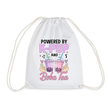 Powered By K Pop And Boba Tea - Drawstring Bag - white - Front