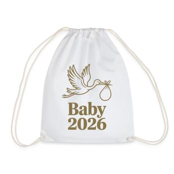 Baby 2026 Stork Birth Announcement - Drawstring Bag - white - Front