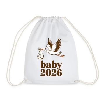 Baby 2026 Stork Birth Announcement - Drawstring Bag - white - Front