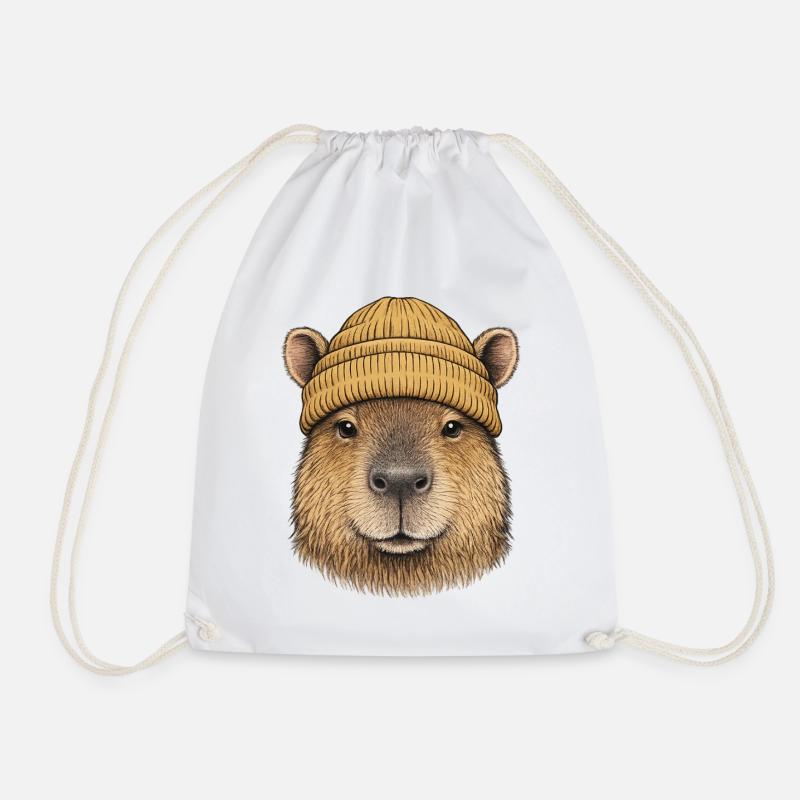 Capybara with cap - Drawstring Bag - white