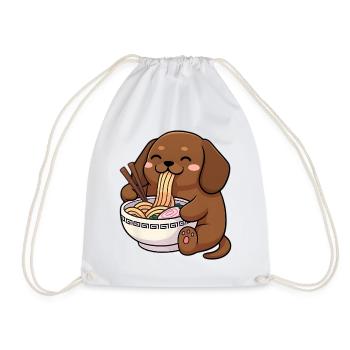 Japanese Ramen Dachshund Noodle Bowl Anime Otaku - Drawstring Bag - white - Front